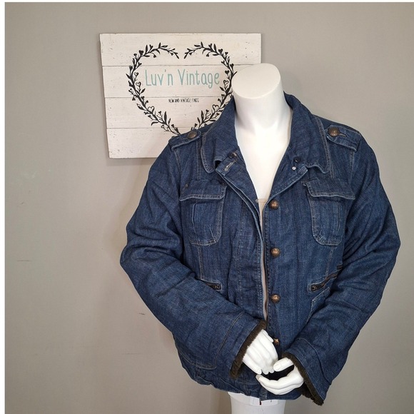 avenue jeans Jackets & Blazers - Womens Denim Jacket Utility Pockets Zipper Accents Button Front Size 30 32‎